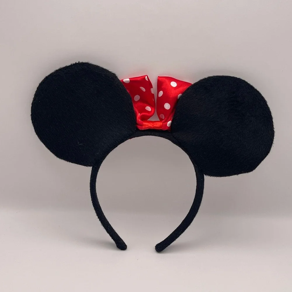Disney Parks‎ Minnie Mouse Ears Headband Red White Polka Dot Bow Girls Felt